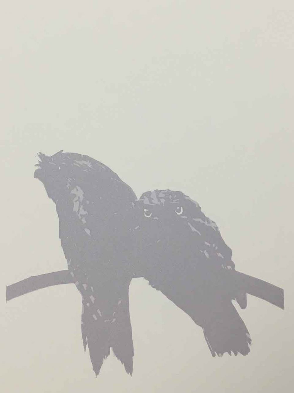 Tawny Frogmouth mother and chick reductive linoprint - 2nd colour