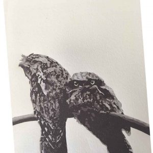 Tawny Frogmouth mother and chick reductive linoprint - 4th colour