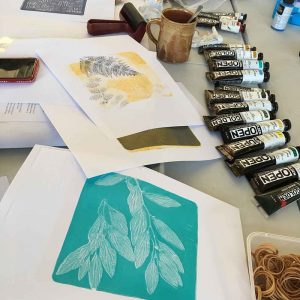 Gelatin plate printmaking workshop June 2018