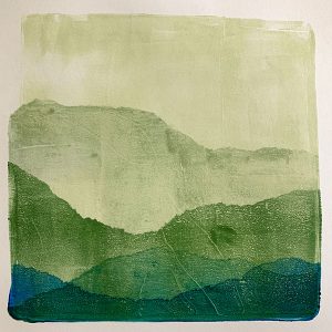 gelatin plate print mountain ranges