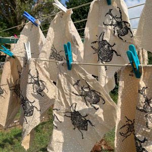 lino printing on fabric testing - first wash