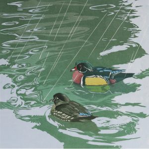 Shower with a friend, Sherrie York reduction linocut