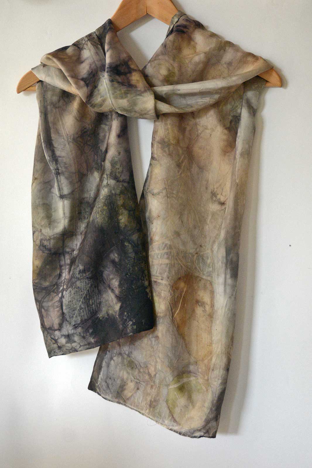 Eco printed silk scarf