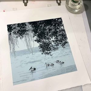 Out for the day - Reduction Linocut - Kim Herringe