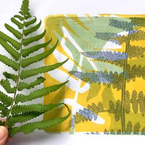 Gel plate monoprinting with brackenand ferns
