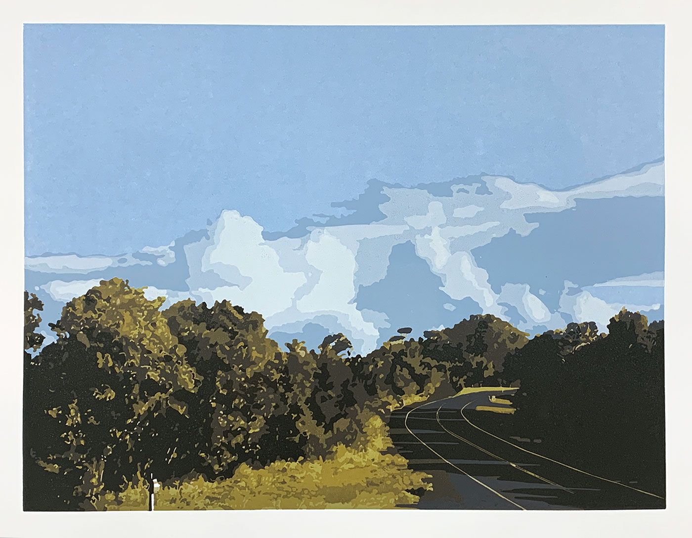 The long way home - Reduction Linocut, Kim herringe