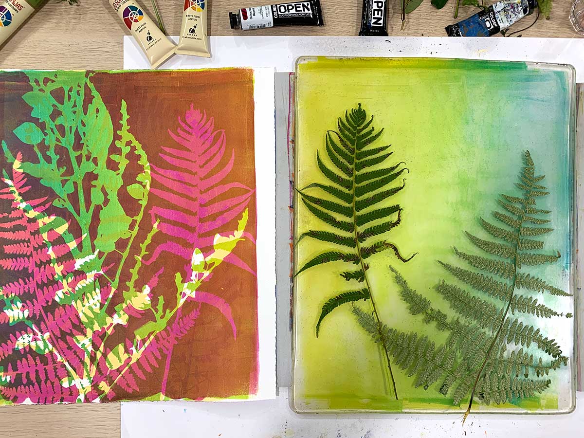 Create with a gel printing plate - mono printing without a press