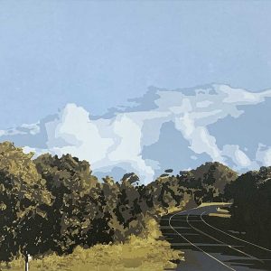 The long way home - reduction linocut print by Kim Herringe