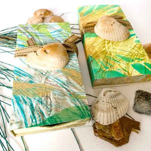 Gel plate printed Sea Treasure Boxes