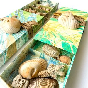 Gel plate printed Sea Treasure Boxes