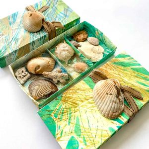 Gel plate printed Sea Treasure Boxes