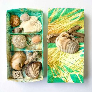 Gel plate printed Sea Treasure Boxes