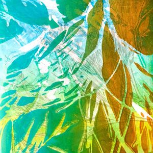 beachcombing inspired gelatin plate monoprint