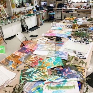 Wild and wet Sunday gelatin plate monoprinting