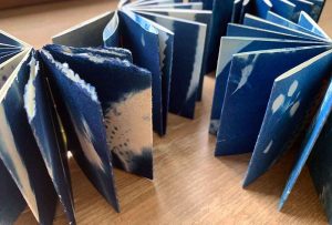 Mini accordian coptic bound cyanotype artist books