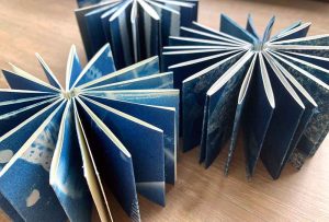 Mini accordian coptic bound cyanotype artist books
