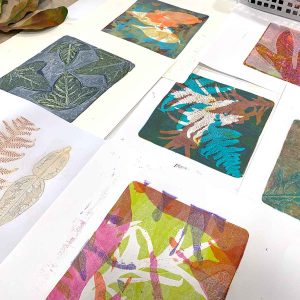 Gelatin plate monoprinting workshop February 2021