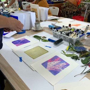 Gelatin plate monoprinting workshop February 2021