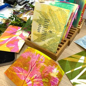 Gel plate print a pack of postcards March 21
