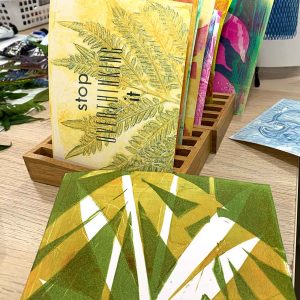Gel plate print a pack of postcards March 21