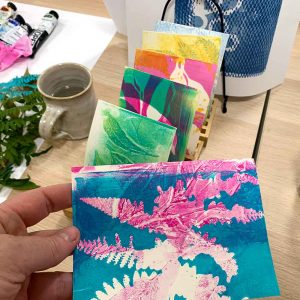 Gel plate print a pack of postcards March 21