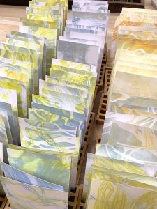 Note to self postcards with gel plate monoprinted fronts