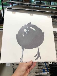 Magpie Stories - Hello - reduction linocut - layer 4