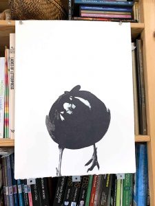 Magpie Stories - Hello - reduction linocut - layer 9