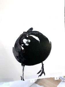 Magpie Stories - Hello - reduction linocut - layer 9