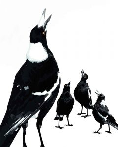 Magpie Stories 'Family Choir' reduction linocut