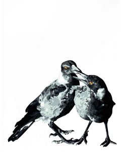 Magpie Stories 'Siblings' reduction linocut