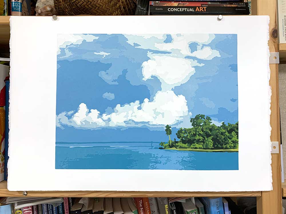 Kavieng - reduction linocut print