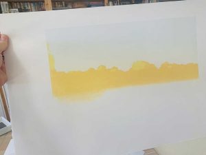 Nearly home - reduction linocut layer 3