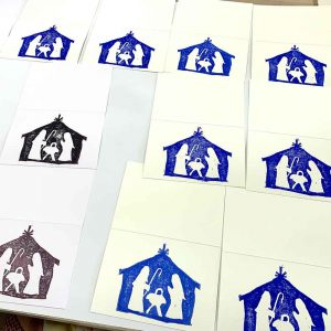 Print Your Own Christmas Cards linocut October 2021