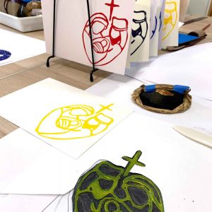 Print Your Own Christmas Cards linocut October 2021