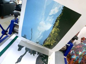 Eagles Nest reduction linocut - layer 14