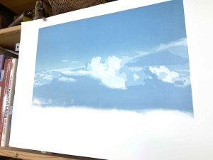 Eagles Nest reduction linocut - layer 7