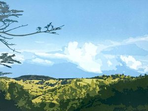 Hinterland Reduction Linocut - Kim Herringe