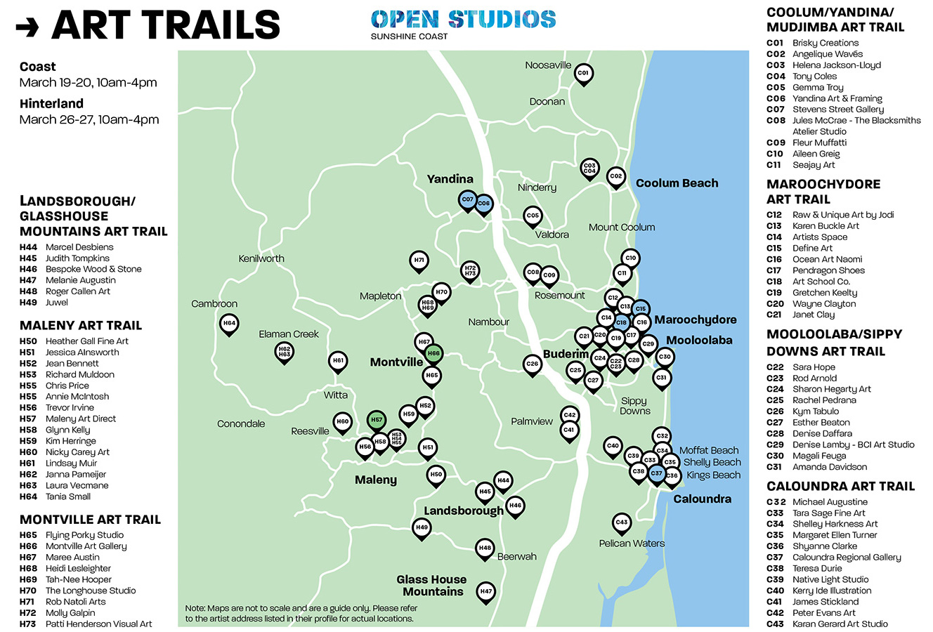 Open Studio Sunshine Coast 2022 Art Trails map