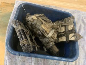 eco-printed papers out of the pot