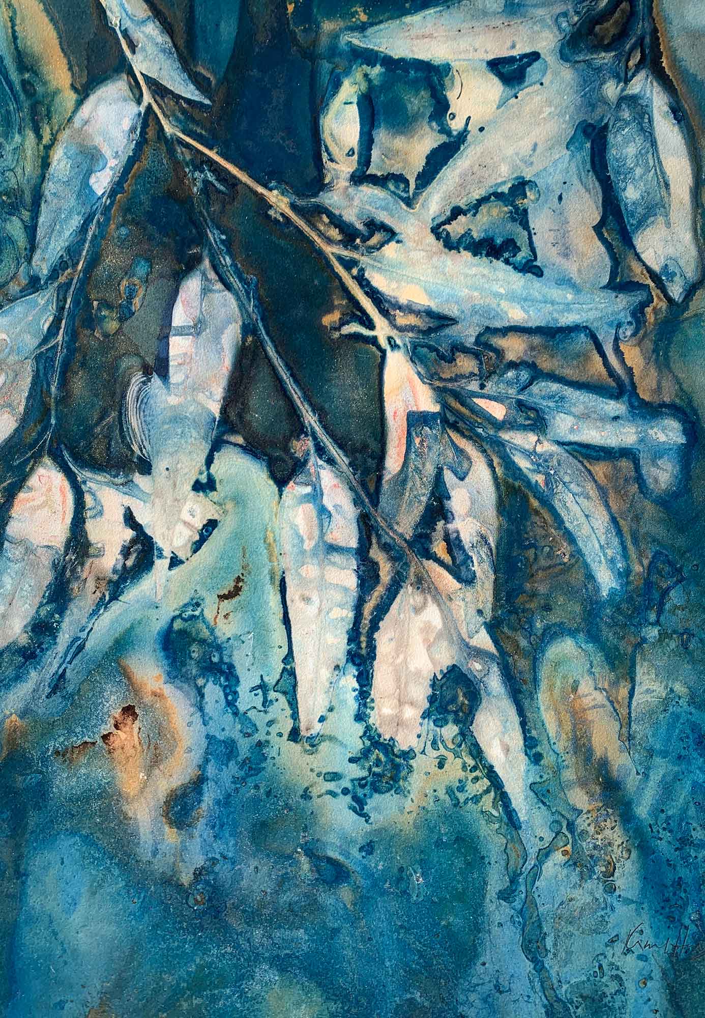 The sky through the eucalyptus II - Kim Herringe, wet cyanotype