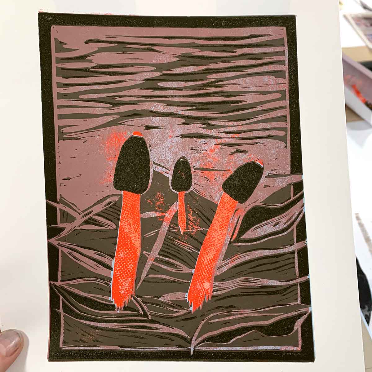 Reduction linocut May 2023 Kim Herringe