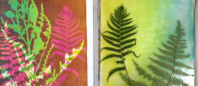 Gelli Plate Printing with Leaves - Hop-A-Long Studio